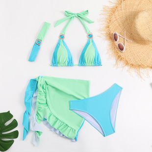 Color matching neck strap split four-piece women's bikini suit cross-border new swimsuit Bikini