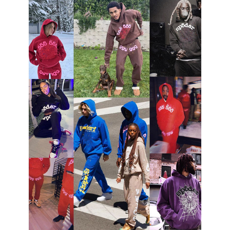 American Trendy Brand Sp5Der 555 555 Star Print Hoodie Sweatshirt Pants Suit Men and Women Polyester Fiber