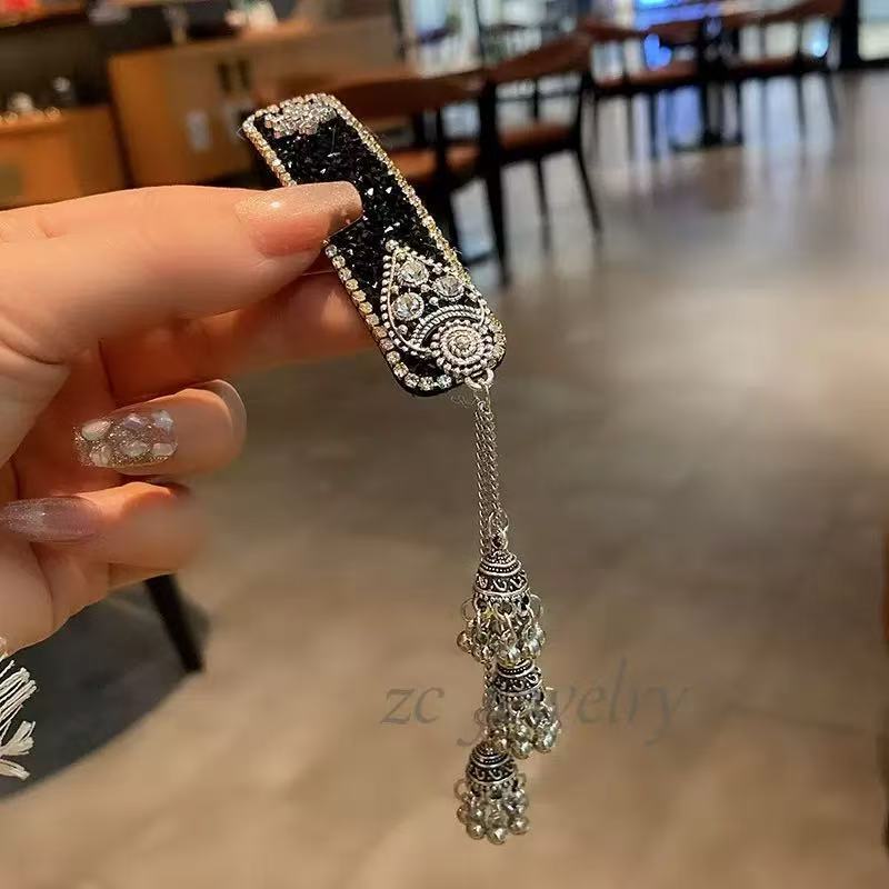 民族风治愈系闪钻珍珠名族风前额流苏边夹女个性刘海夹发卡发饰|undefined