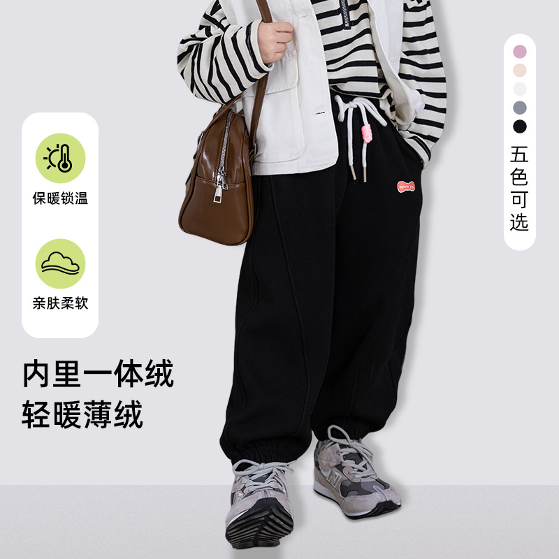 (2개) 여자 캐주얼 바지 가을과 겨울 따뜻한 바지 소년 원피스 벨벳 두꺼운 운동복 어린이 얇은 벨벳 스포츠 바지