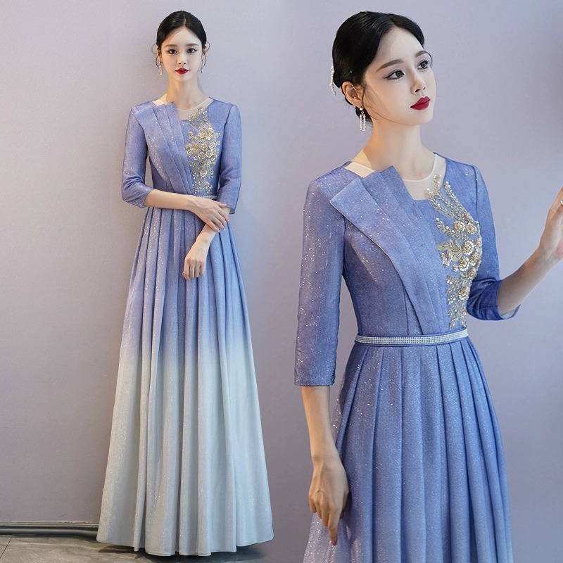 Vocal music art exam host dress High sense adult recitation red song competition chorus performance costume long dress female