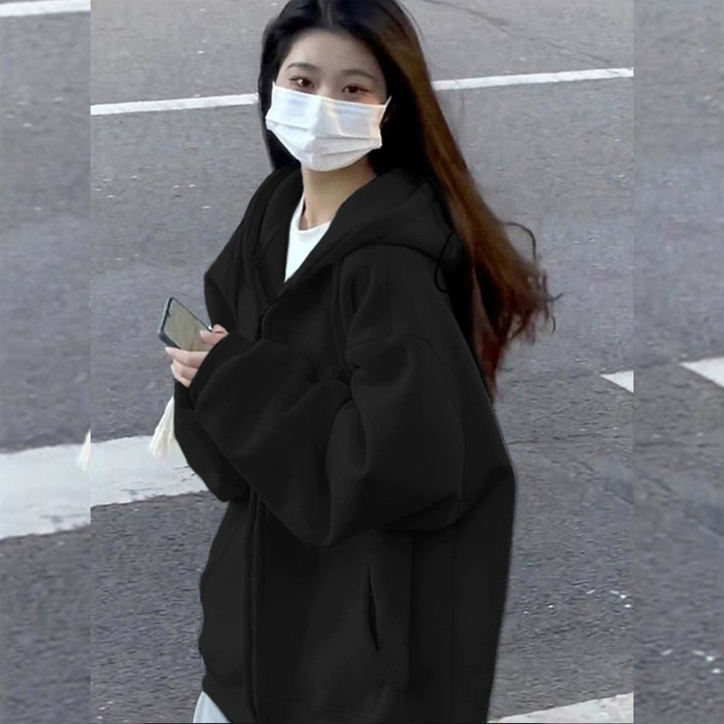 山东即墨卫衣连帽外套女2025新款早秋宽松慵懒风韩系甜美显瘦开衫|undefined