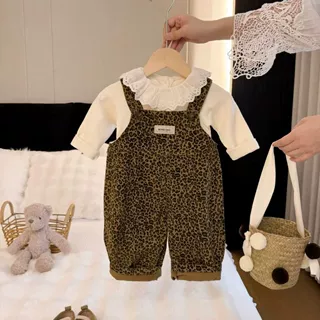 婴儿衣服超萌女宝宝豹纹按扣背带连体裤初秋韩范洋气百搭长袖套装