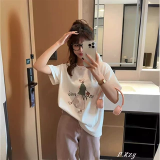 BK新款女装韩版薄棉简约圆领套头女士T恤宽松大码休闲小衫女百搭