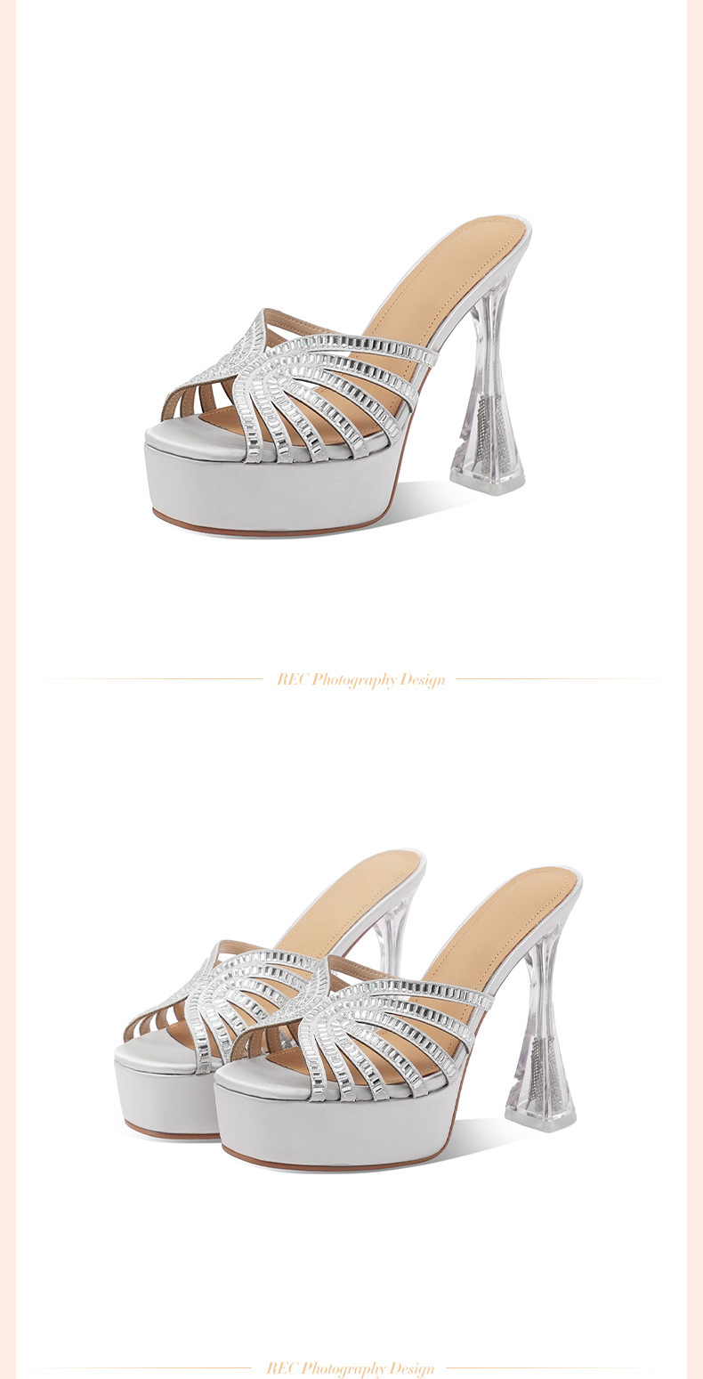 Sandal cao gót nữ hở mũi đính pha lê, gót 9 cm, đế platform, mũi tròn — đen chi tiết 15
