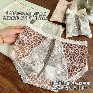 蕾丝内裤女士性感豹纹少女甜辣包臀纯欲双镂空网纱跨境三角裤女生