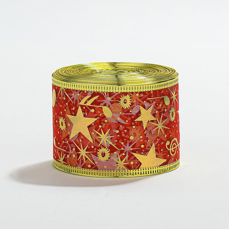Venta caliente transfronteriza Navidad 2/5 M de doble capa dorado cinta de malla impresa gancho estrella de cinco puntas cinta de alambre de nylon