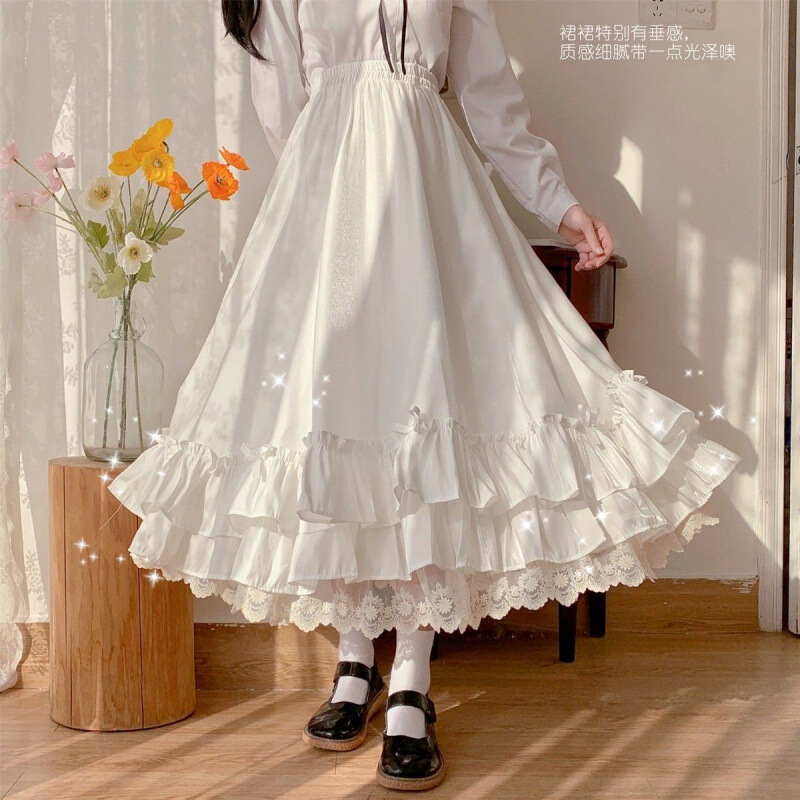 College Style Super Fairy Double-Layer Retro French Ruffled A- Line Skirt Hepburn Style Niche Stitching Design Women's Long Dress