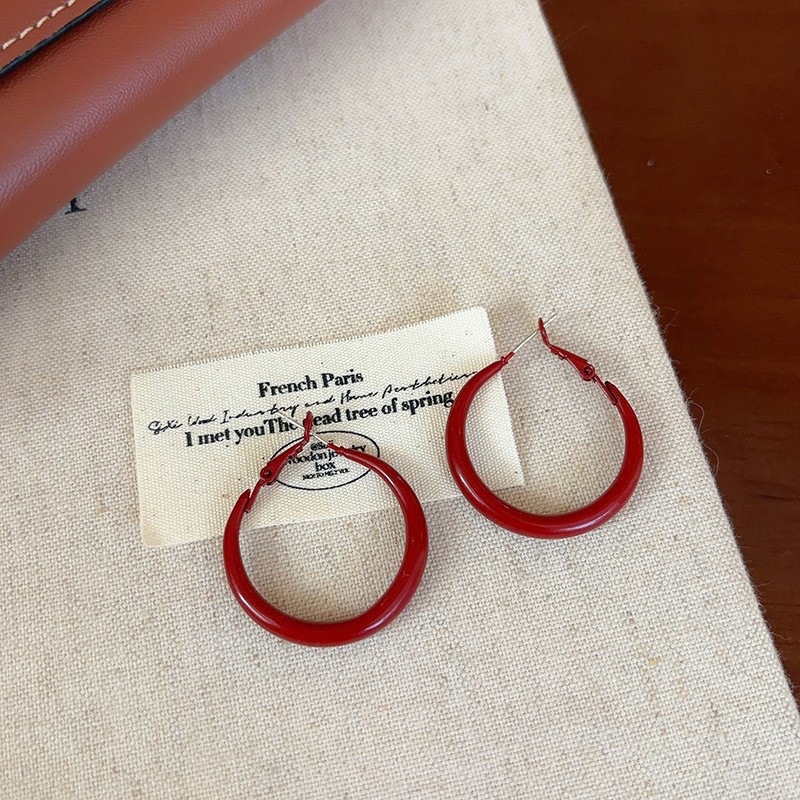 "Ancora Rojo" Retro anillo de orejas rojo mosquito bandeja de orejas clips sin agujeros de orejas pernos blanqueadores aretes de anillo grande