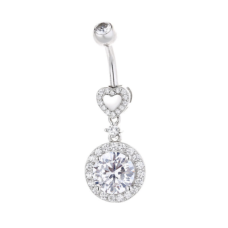 Luo Yiou S Sterling Silver European And American New Style Round Diamond-Countred Navel Ring Body_voghion.com