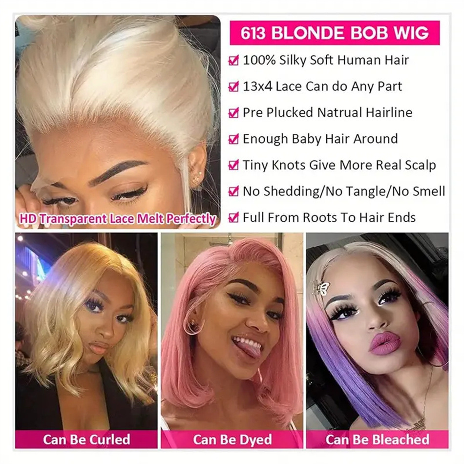 Peruca Bob Loiro 613 com Lace Front 13x4 em Cabelo Humano_voghion.com