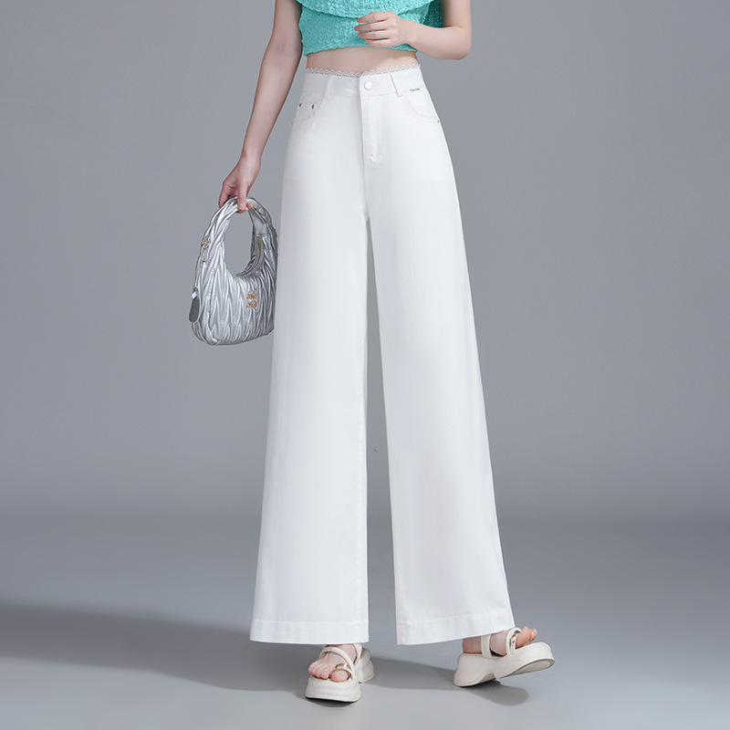 Ivory White Loose Straight-Leg Jeans for Women, Slimming High-Waisted Cropped Pants with Wide Hem Design, Petite Wide-Leg Pants Ivory White Loose Straight-Leg Jeans for Women, Slimming High-Waisted Cropped Pants with Wide Hem Design, Petite Wide-Leg Pants