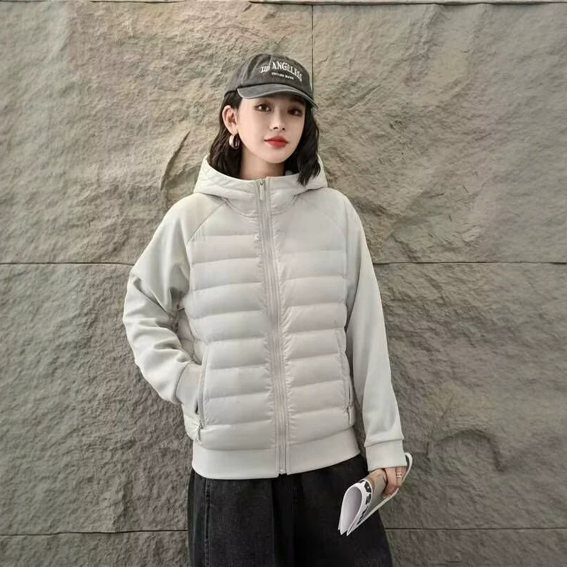 2026 plus-size women's winter new Korean-style fashionable slimming ribbed hooded down jacket sweatshirt outerwear 1007