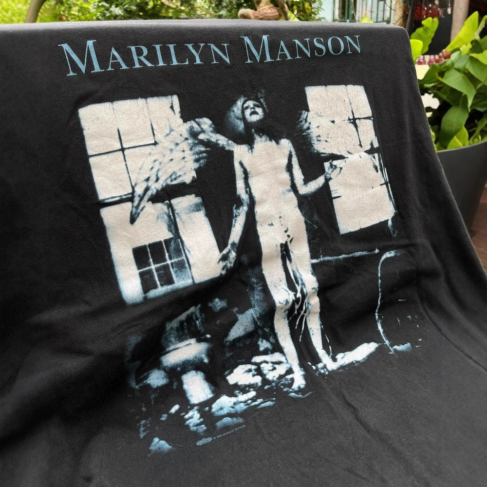 Американский винтажный Marilyn Manson рок-футболка свободного кроя с коротким рукавом