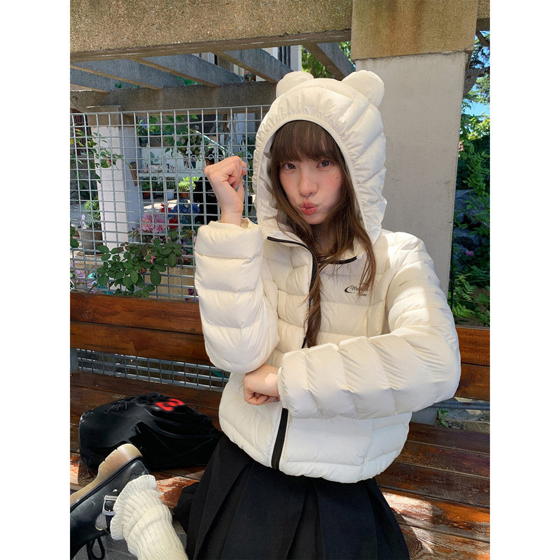 White bear ear hooded down jacket for women, winter 90% white duck down, fashionable and thickened coat White bear ear hooded down jacket for women, winter 90% white duck down, fashionable and thickened coat