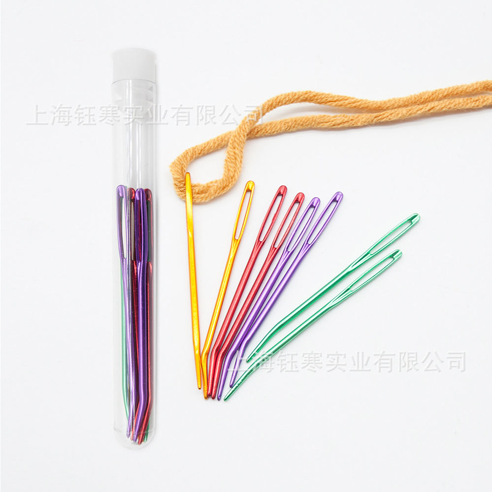 Agujas curvas de aluminio de ojo grande para tejer lana gruesa y reparación