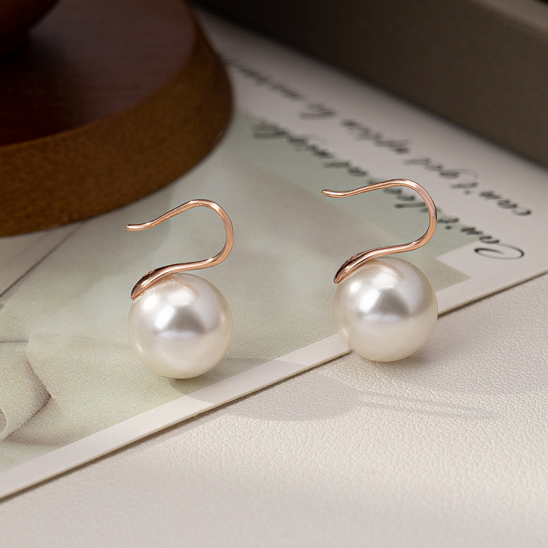 S925 really many ma is round pearl studs light luxury temperament with a small high-end personality high heel ear hook earrings