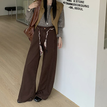 定制 十三行高级感丝巾腰带高腰宽松直筒牛仔裤阔腿加绒裤子工厂