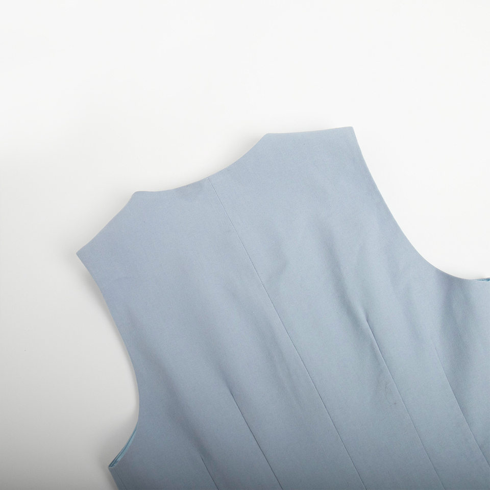 Bộ vest gile và quần short nữ chất liệu lanh cotton, áo khoét vai không tay, kiểu công sở — Màu mơ, Màu nâu đậm, Màu trắng, Màu xanh nước biển chi tiết 58