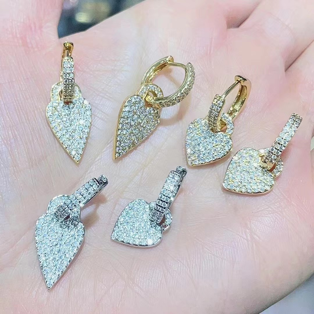 23g Weight Zircon Inlay Material Dangling Earrings Classification 1 Pair Quantity Fashion Heart Shape Copper Plating Zircon Dangling Earrings 1 Pair