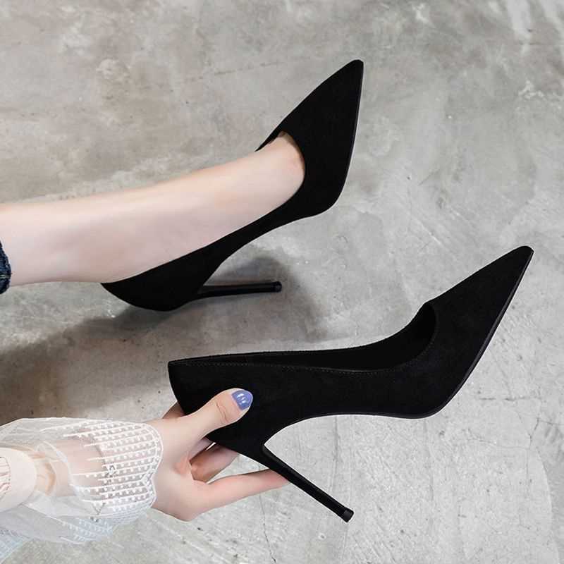 Korean style 2023 Spring and Autumn new black high heels women's stiletto heel professional all-Match pointed formal wear work shoes