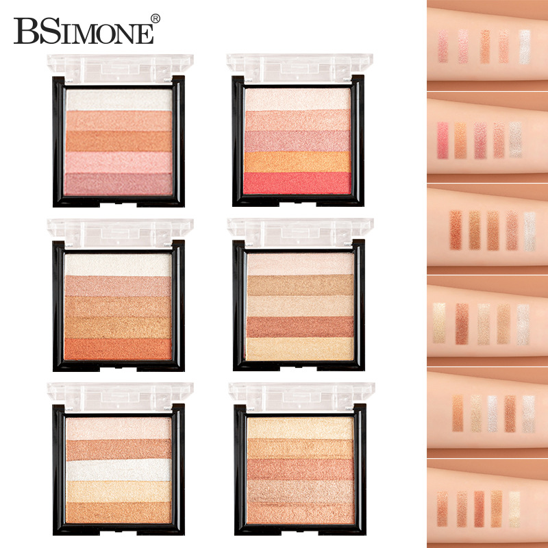 Suministro exclusivo transfronterizo de la paleta de sombras de ojos iluminadora de cinco colores BSIMONE para iluminar y contornear, sombra de ojos mate perlada europea y americana