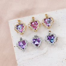保色铜镀真金爱心彩锆吊坠DIY手工饰品手链项链耳饰挂坠配件材料