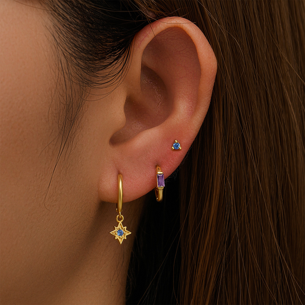 3 Pieces 925 Sterling Silver Zircon Geometric Earrings display picture 9