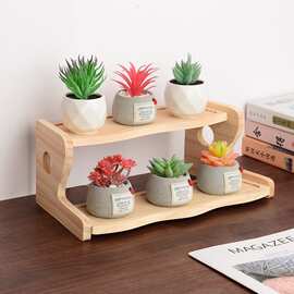 双层木质盆栽植物摆放架办公室桌面收纳架家用客厅飘窗花盆木架