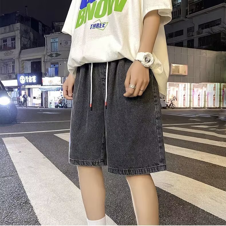 American retro Denim shorts men's summer thin fashion brand ins pants oversiz Japanese straight shorts