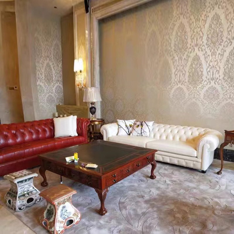 美式輕奢拉扣皮質沙發意大利純色簡約客廳單三人沙發實木家具組合