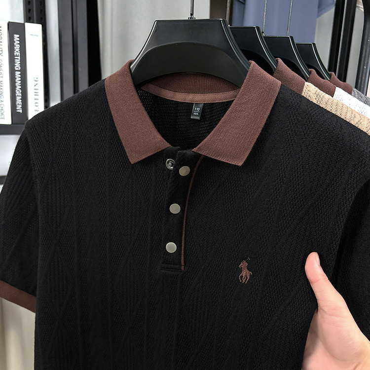 Camiseta de polo de media manga suelta de verano para hombre 2025 nuevo estilo de punto de textura superior camiseta camisa transpirable transfronteriza marea