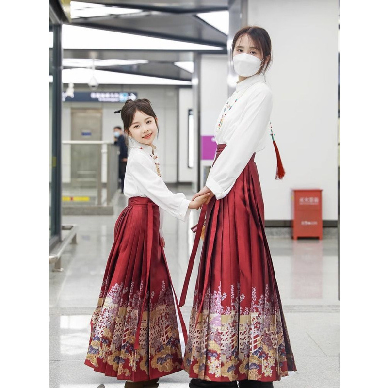 汉服女大童马面裙套装2025夏季新款古风新中式母女亲子装敬酒礼服