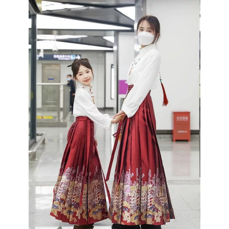 Hanfu, summer set, dress, for teenagers, Chinese style, family style