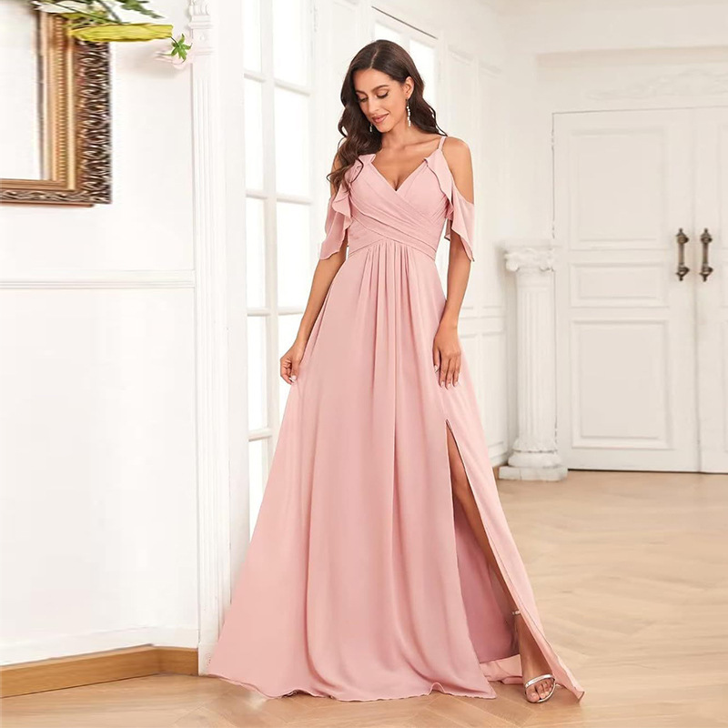 Vestido de dama de honor de gasa sin tirantes adecuado para vestidos de boda con tirantes abiertos Vestido de fiesta de boda con pliegues