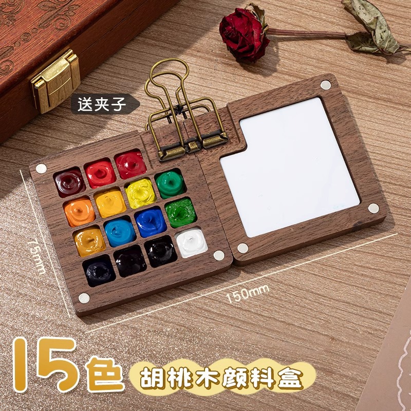 Mini caja de pintura de acuarela caja de nuez portátil cuaderno de dibujo de viaje cuaderno de dibujo conjunto de color image 12