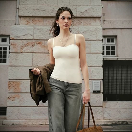 2026 Amazon's New Cross-Border Women's Top with Built-In Bra, Sexy Hot Girl Style Double-Layer Padded Camisole
