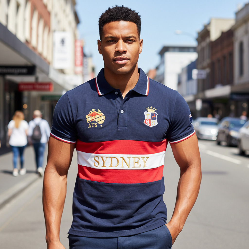 Polo homme neuf, manches courtes australiennes, col rabattu, style sport-décontracté, rayures américaines rétro._voghion.com
