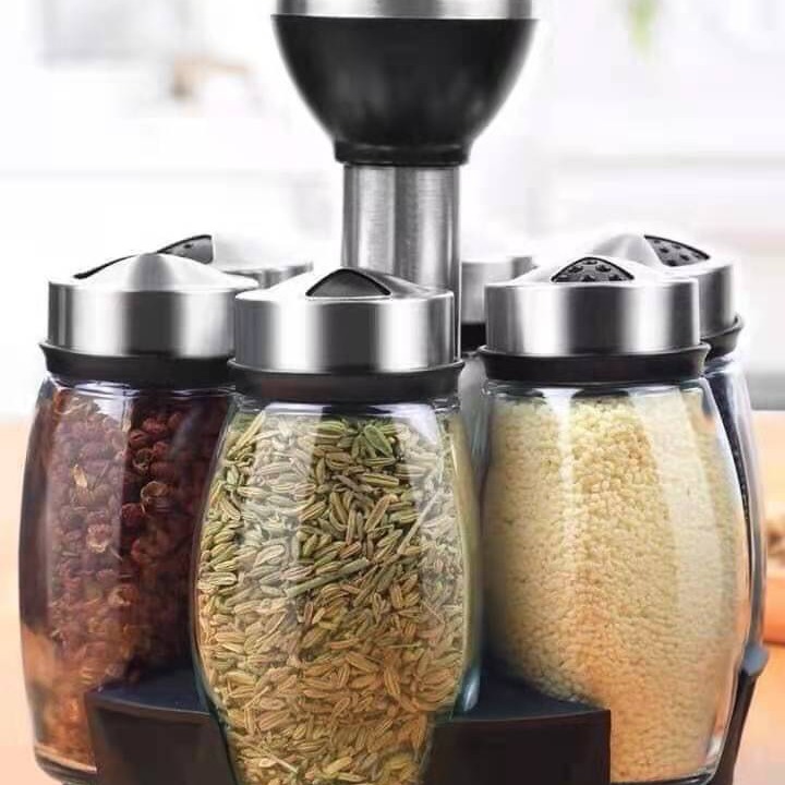 Estante de especias tarro de condimento base giratoria botella de condimento suministros de cocina de 7 piezas tarro de condimento botella de condimento traje