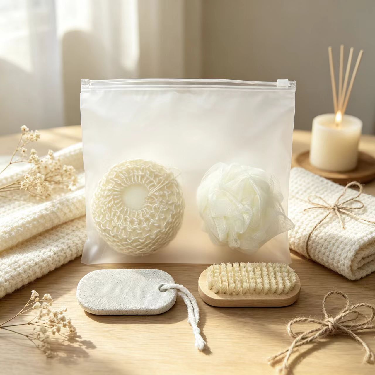 Set de Baño de Madera con Corazón de Madera de Masaje para Baño y Regalo