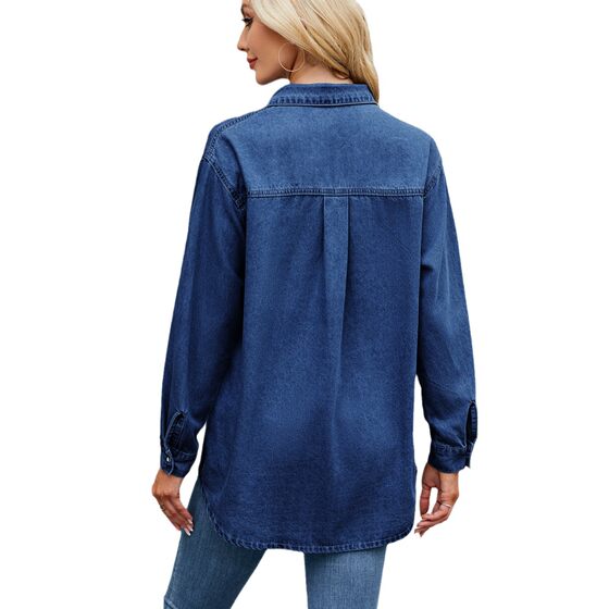 Europe and the United States cross-border foreign trade spring and summer women's clothing Amazon independent station washing adjustable sleeve Denim shirt loose top