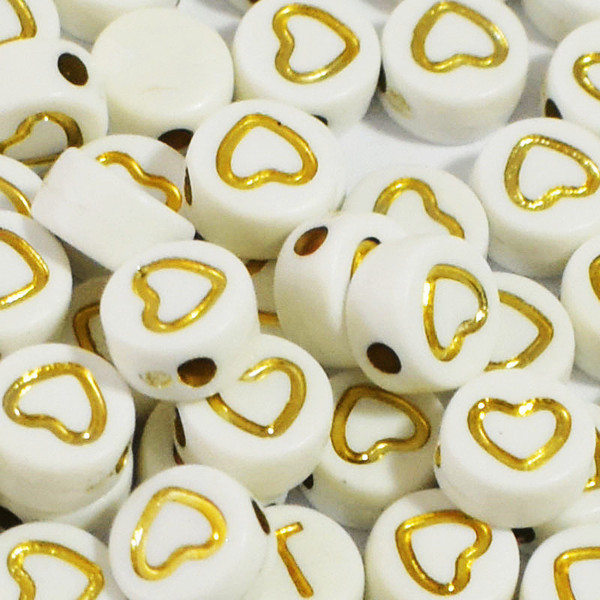 Acrylic children's beads with letters heart-shaped