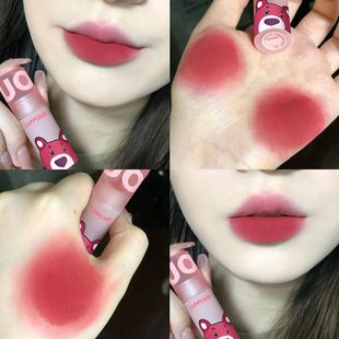 Cross-Border Kappowini Pink Bear Lip Mud Matte Lip Glaze Velvet Matte Whitening Non-Stick Cup Lip Gloss Lipstick