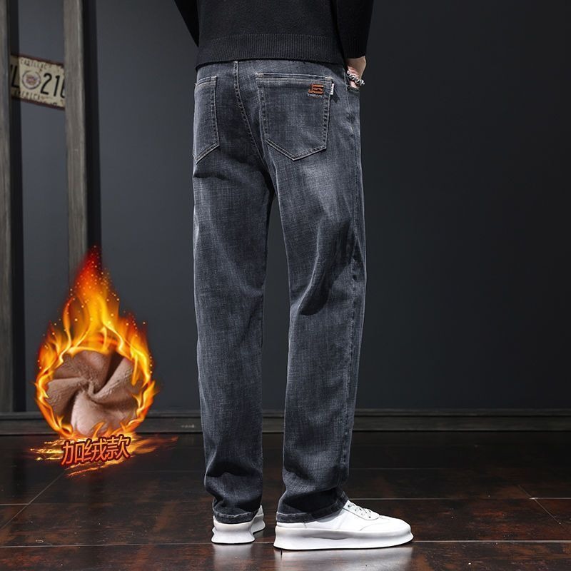 Invierno nuevos jeans elásticos para hombres con calzado grueso y pantalones de pierna ancha rectos resistentes al desgaste y sucios image 9