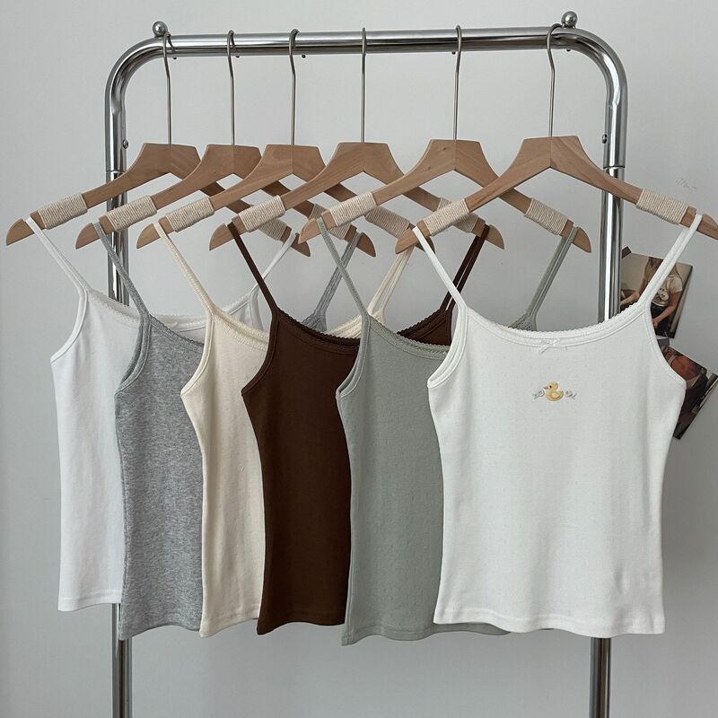 Bm Style Pure Cotton Sexy Bow Camisole Women's 2025 Spring and Summer Embroidered Duck Style Inner Top