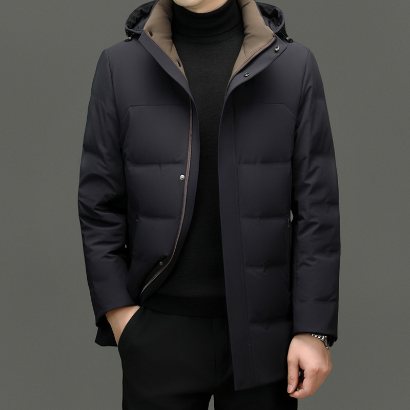 Brand Men's down Jacket 2025 New Middle-Aged Dad Mid-Length Thickeneded Warm and Cold-Proof Hooded Winter Jacket