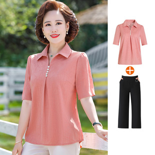 Small Mother's Summer Short-sleeved Western Style Shirt Middle-aged Women's Fashion suit Middle-aged and Elderly Summer Top