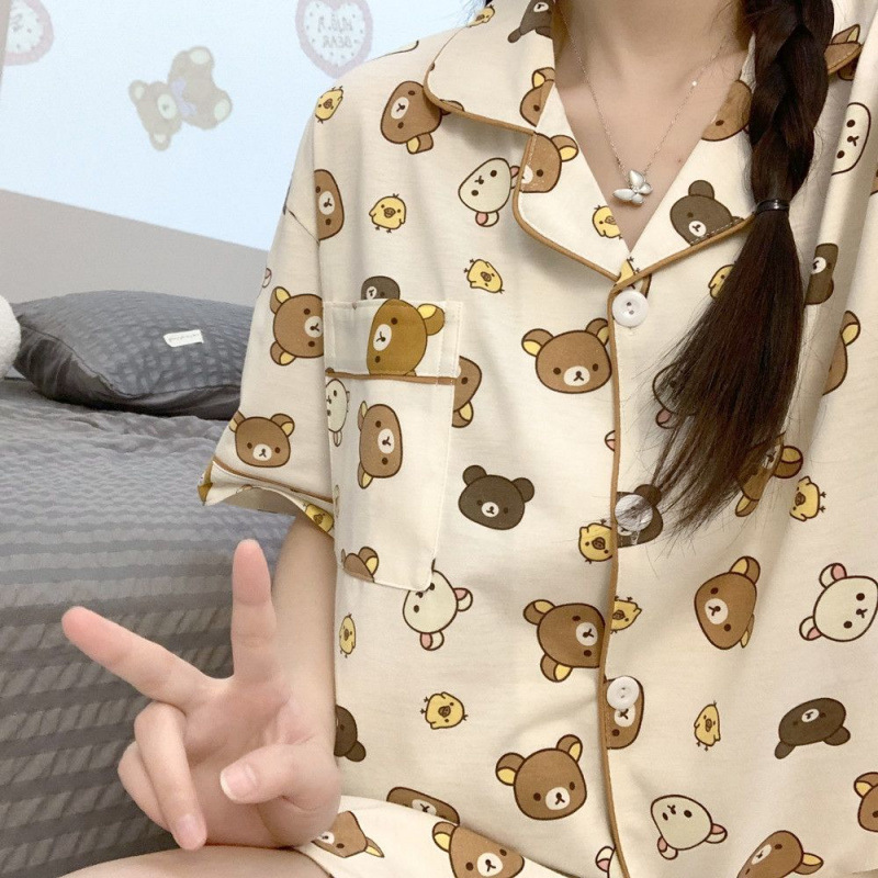 순면 브라운 리락쿠마 반팔+반바지