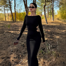 新款欧美风女装秋冬款长裙性感露腰设计长袖款外贸连衣裙高级感女