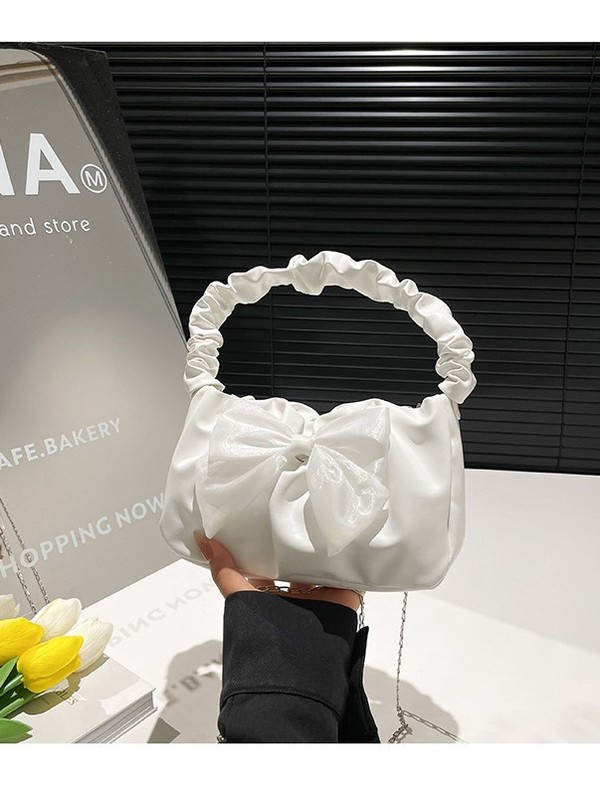 リボン装飾の小さなバッグ、ファッショナブルで甘いスタイルのプリーツハンドヘルドショルダーバッグ、シンプルでエレガントなクロスボディバッグ、多用途|undefined